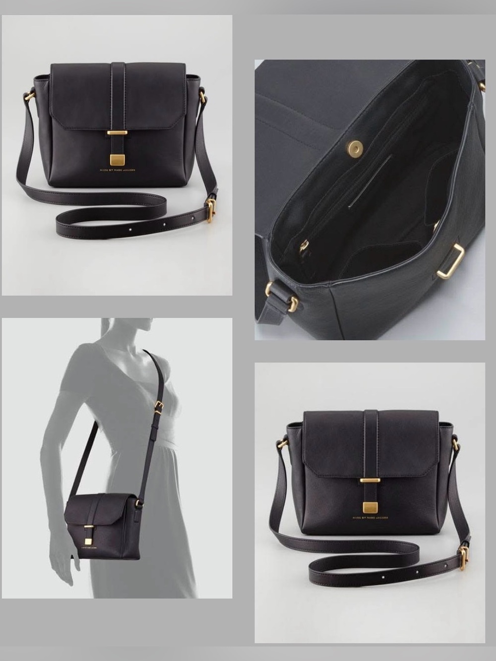 Marc by Marc Jacobs Crossbody Shoulder Bag with Gold Hardware - Black